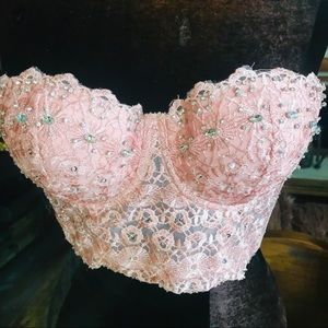 Barbiecore corset hand sewn rhinestones, sequins & beads